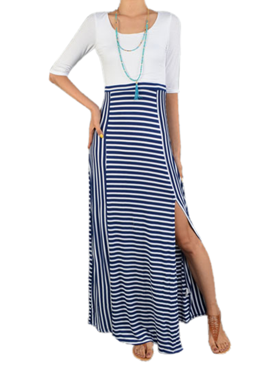 Stripe Maxi With Criss Cross Back Detail Blue - SURELYMINE