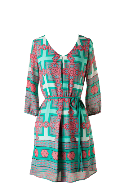 Beautiful Print Belted Shift Dress - SURELYMINE