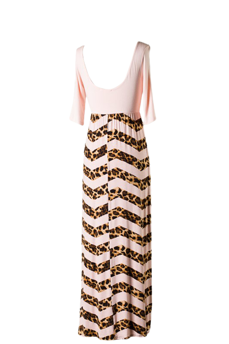 Chevron Pattern Animal Print Maxi Dress - SURELYMINE