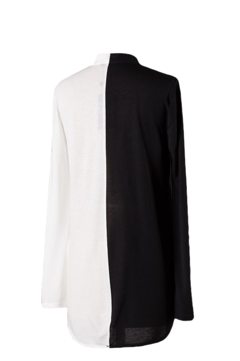 Soft Cotton Long Sleeves Wrap Color Block Top - SURELYMINE
