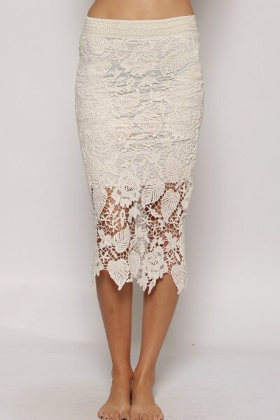 Lacey All Laced Up White Lace Midi Skirt - SURELYMINE