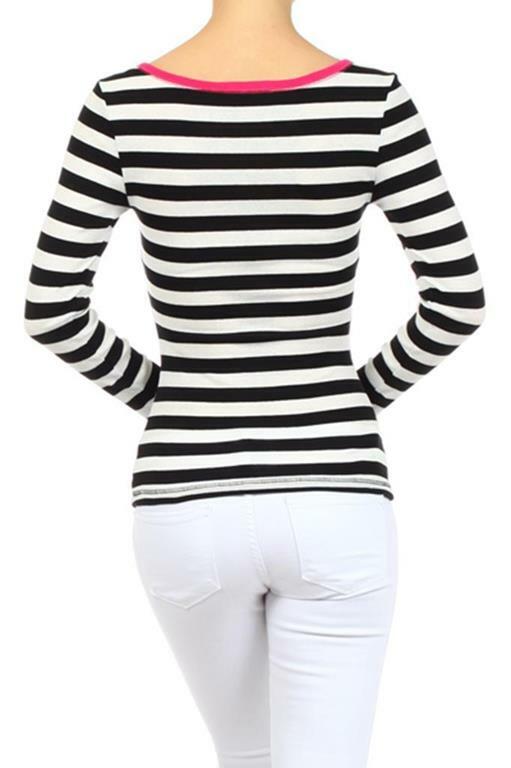 Stripes Top With Colored Hem at Neck and center Buttoning - SURELYMINE