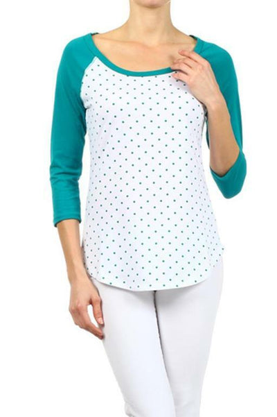 Polka Dot Knit Raglan Top with Boat and a Loose Fit - SURELYMINE