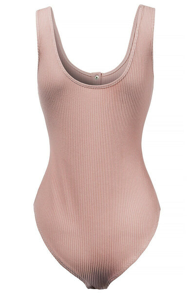 Henley Scoop Neck Ribbed Knit Bodysuit Dusty Pink - SURELYMINE