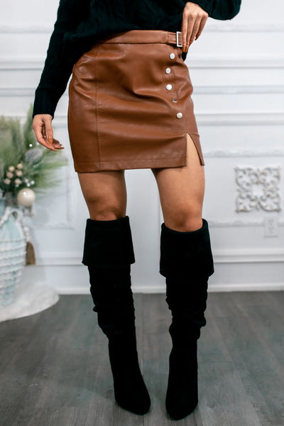 Snap it Up Faux Leather Skirt
