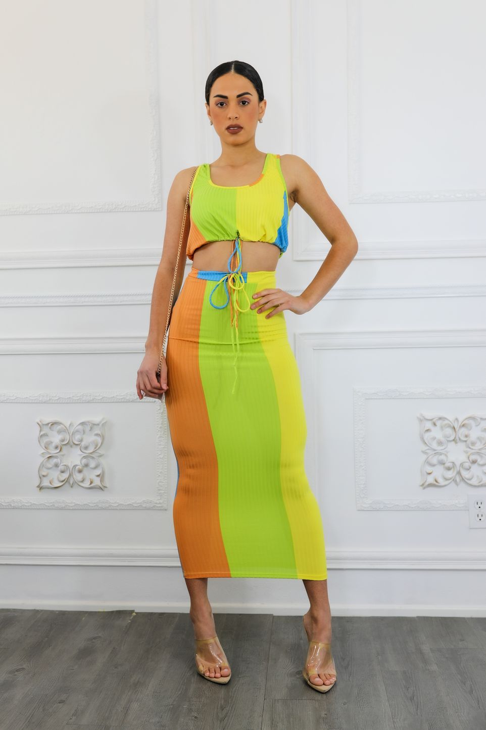 Multi Color Midi Skirt Set