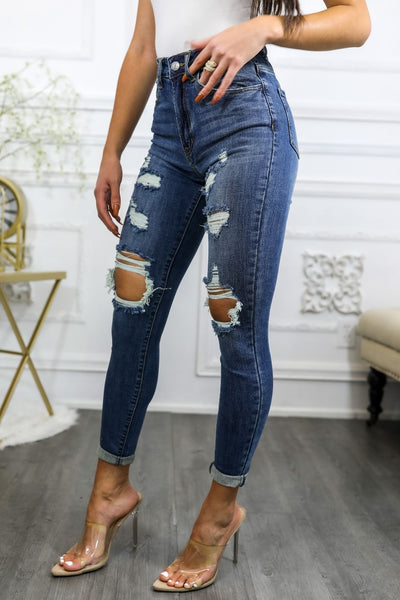 Roll Them Up Ripped N Distressed Ankle Cut Denim Jeans