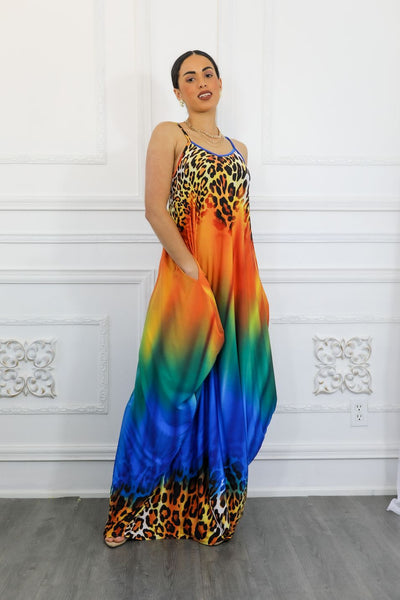 Cheetah Ombré Print Flow Maxi Dress with Side Pockets