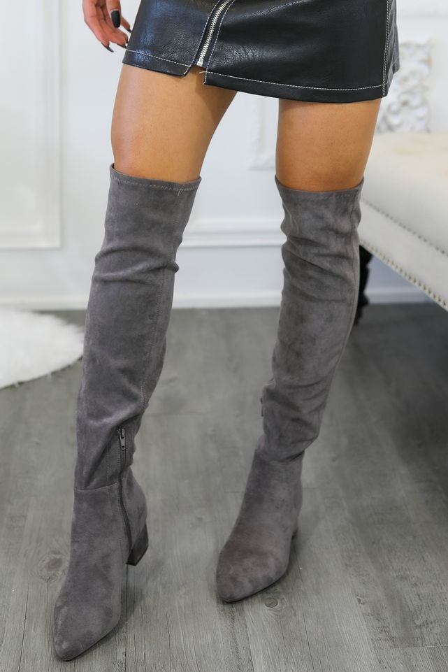 Set The Bar Pointed Toe Knee High Boots Grey - Main Image