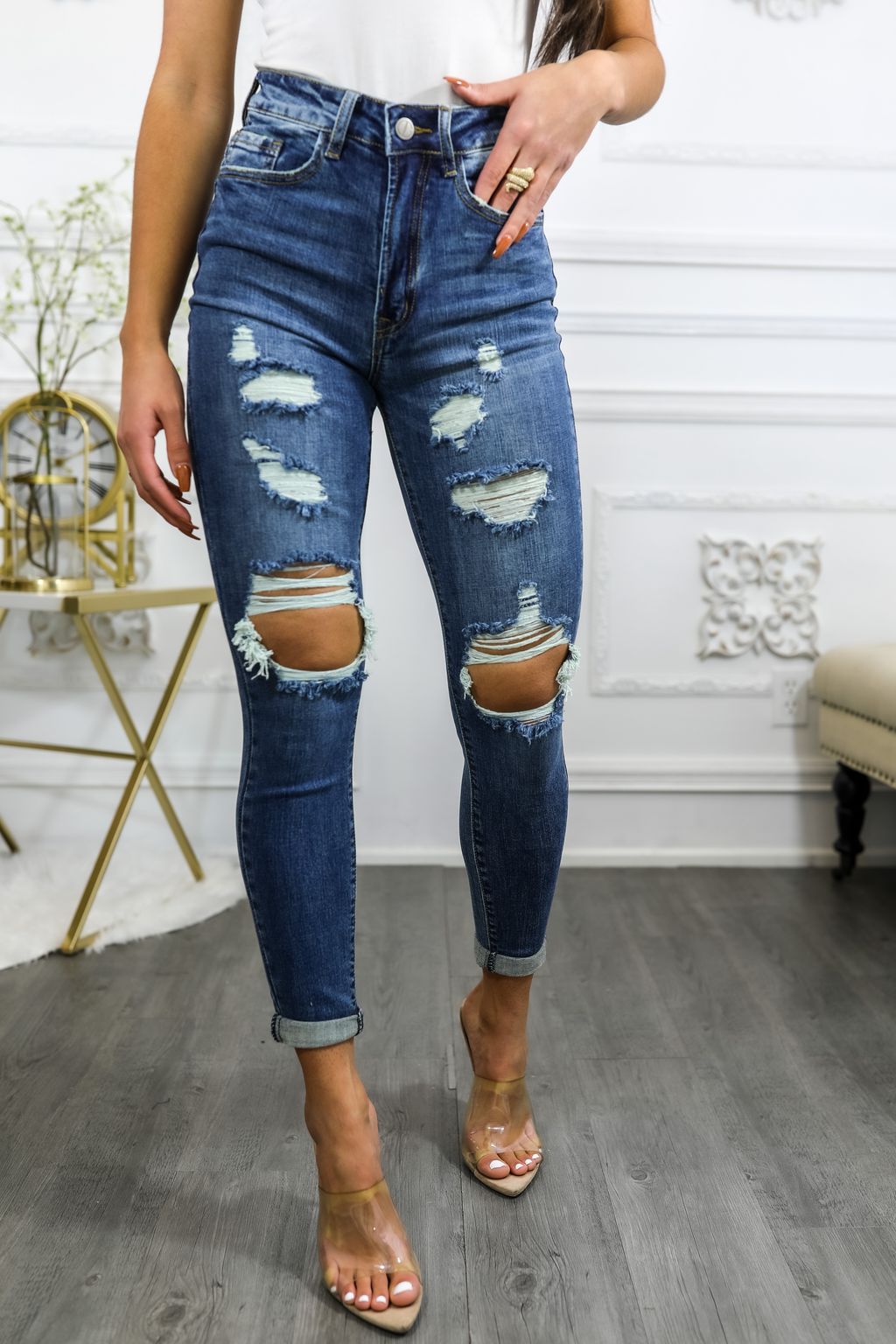 Cut up denim shop jeans