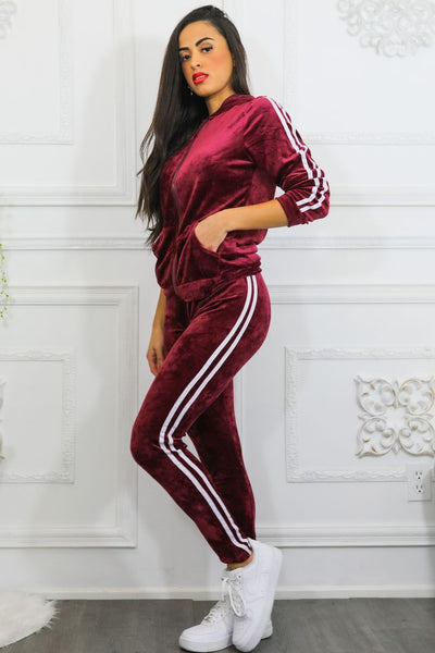 Lined up Sporty Hooded Faux Suede Jogger Set