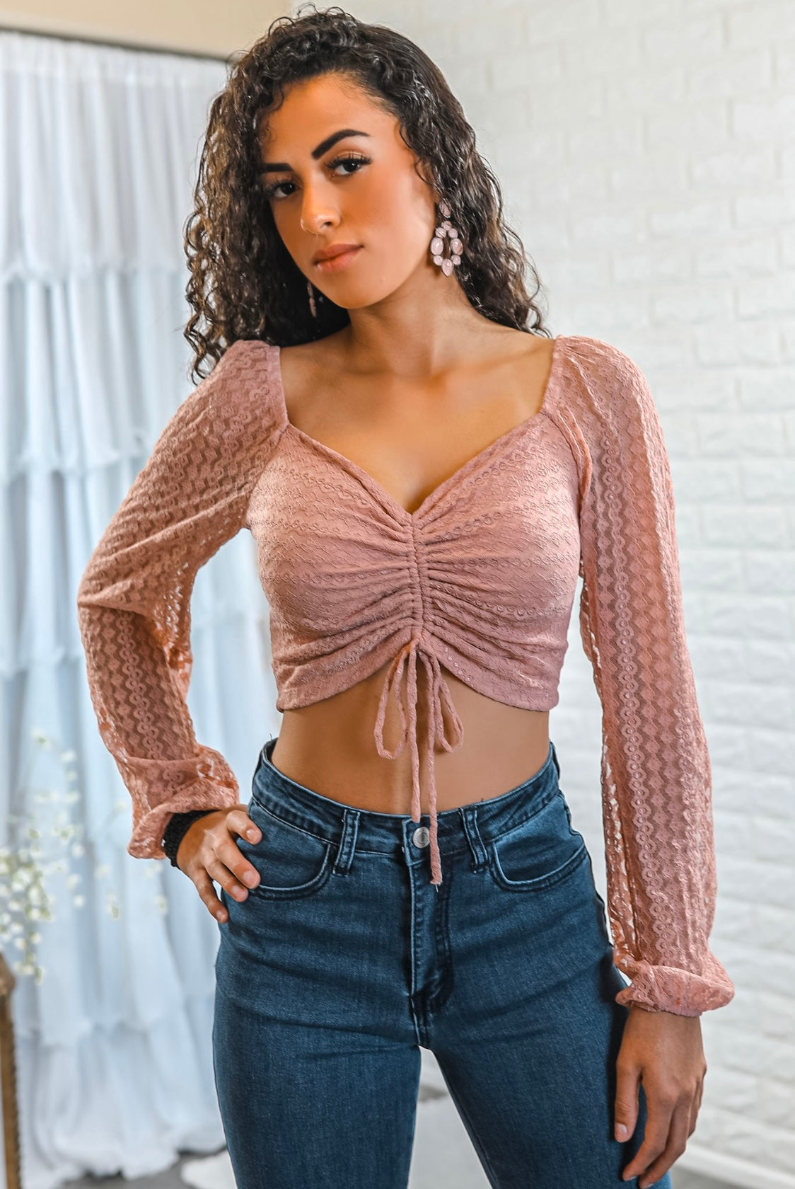 Lydia Long Sleeves Scrunch Tie center cropped top – SURELYMINE