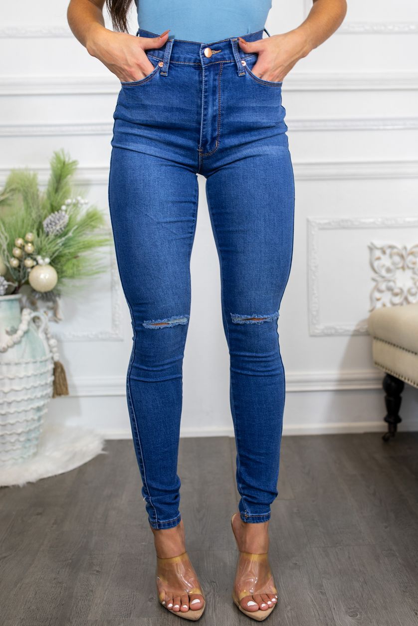 Just a Little Knee Cut High Waisted Great Stretch Jeans