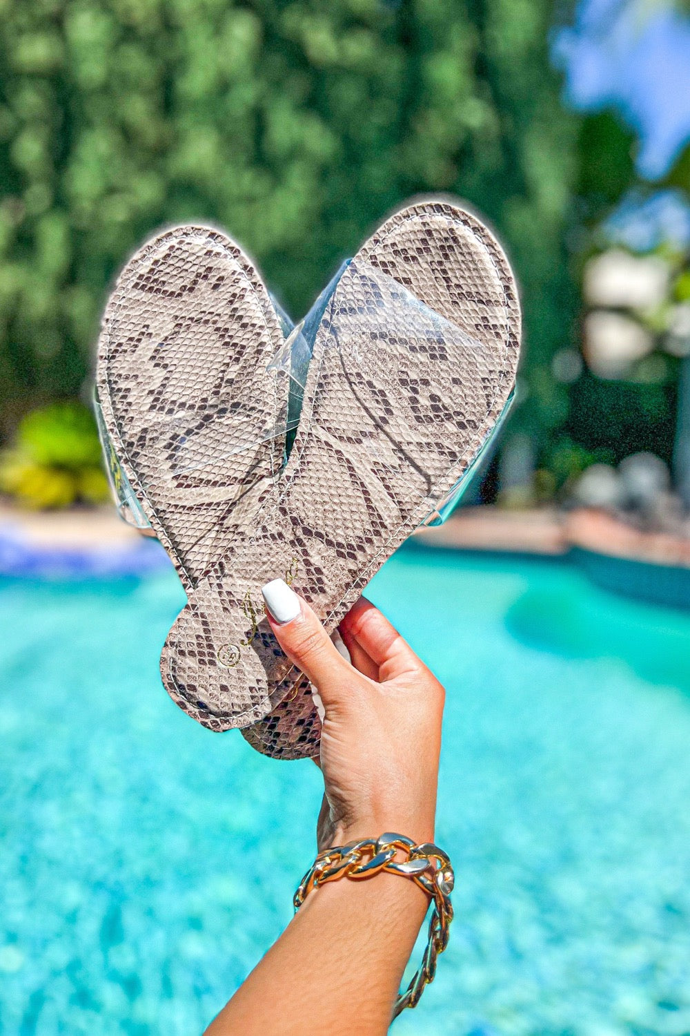 Clear Snake Print Sandals