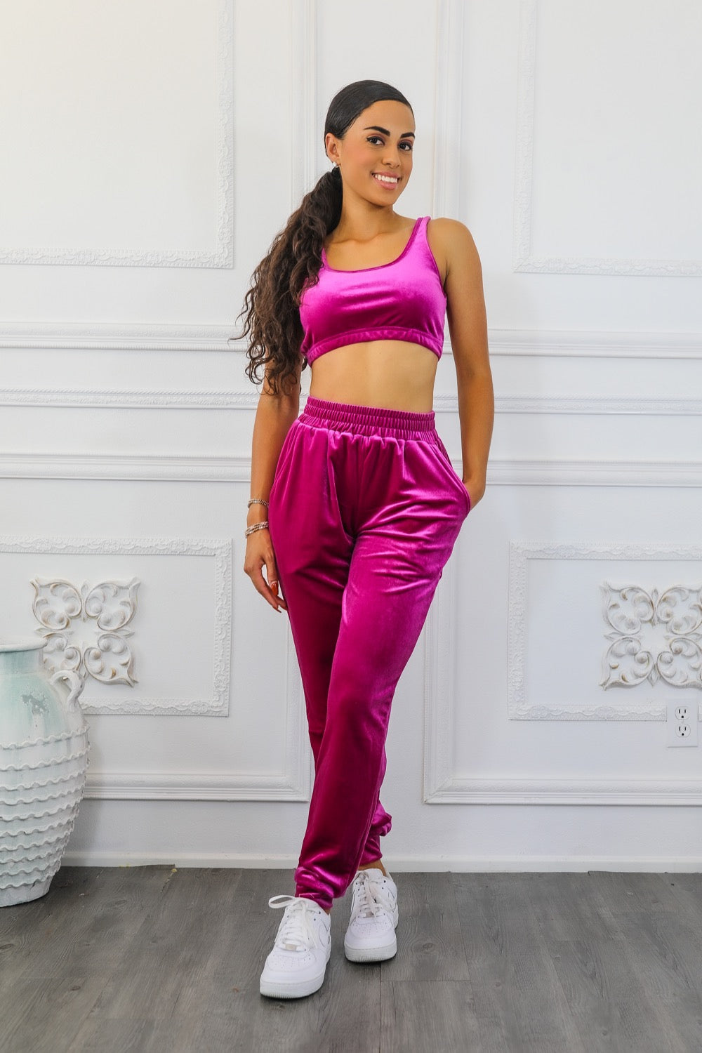Velvet Jogger Set With Cropped Top