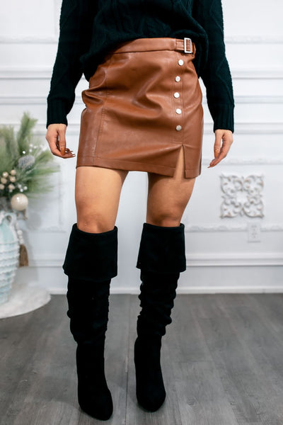 Snap it Up Faux Leather Skirt