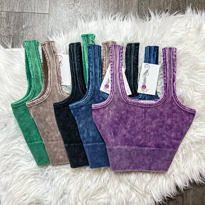 Thick Washed Ribbed Square Neck Cropped Tank Top