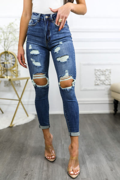 Roll Them Up Ripped N Distressed Ankle Cut Denim Jeans