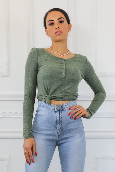 Brushed Out Two Tone Long Sleeves Top