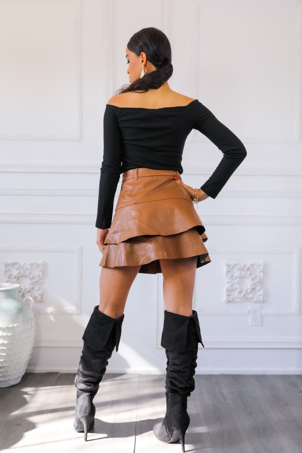 Vegan Leather Ruffle Skirt