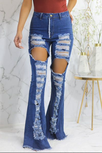 Lolata High Rise Flare Denim Distressed Jeans