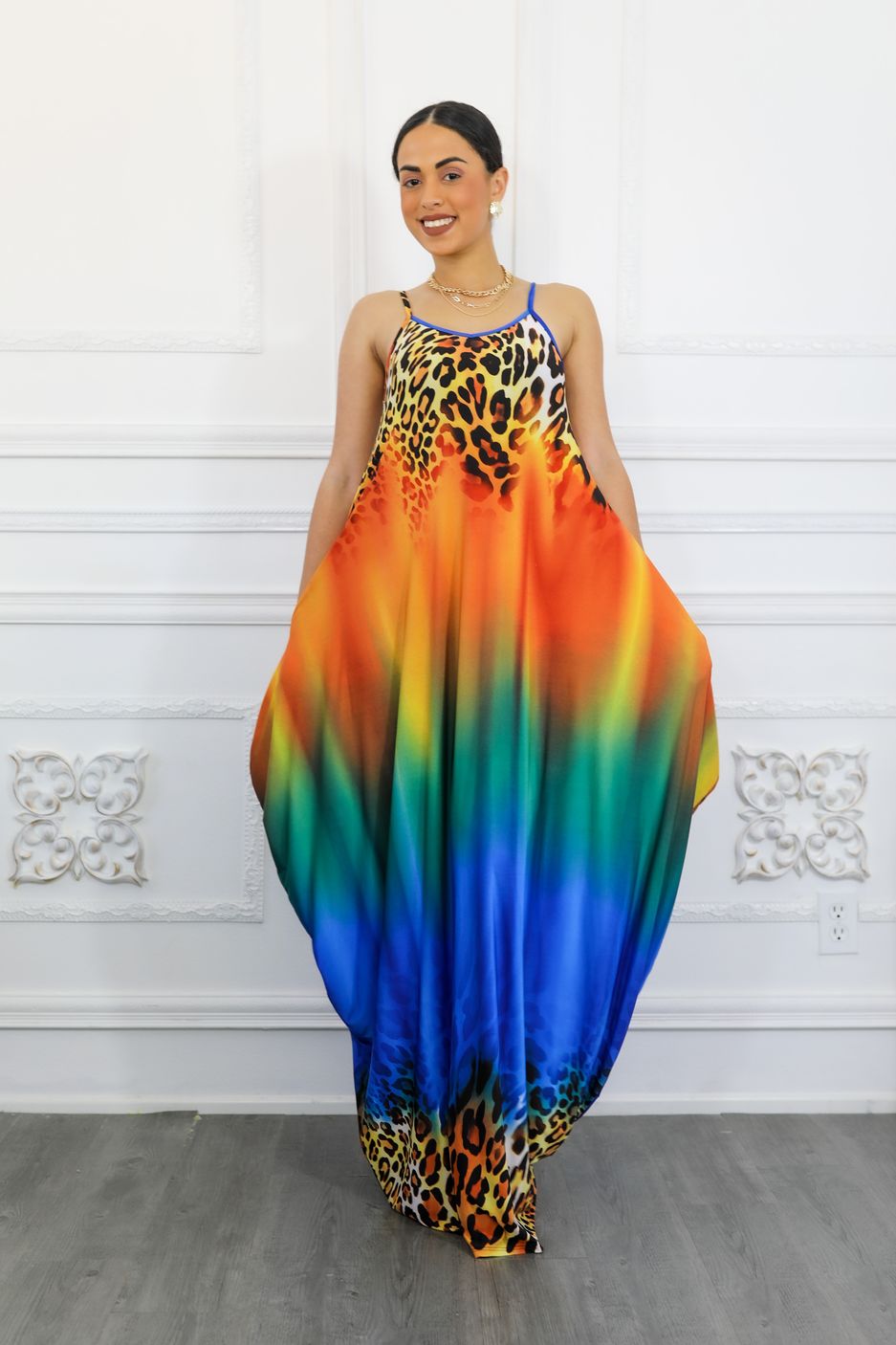 Cheetah Ombré Print Flow Maxi Dress with Side Pockets