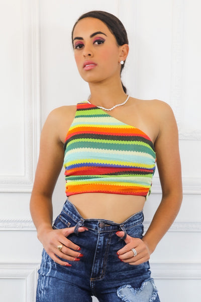 Ruching On You Multicolored Asymmetrical Cropped Top