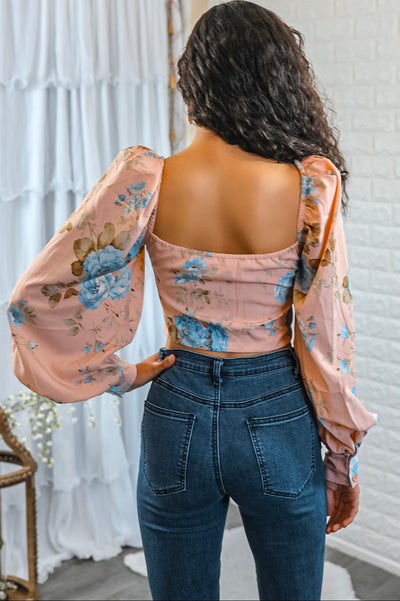 Flirty Me Puff Sleeves with Front Tie Lace Details floral print top
