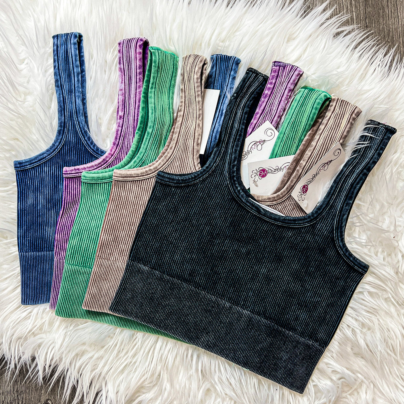 Thick Washed Ribbed Square Neck Cropped Tank Top