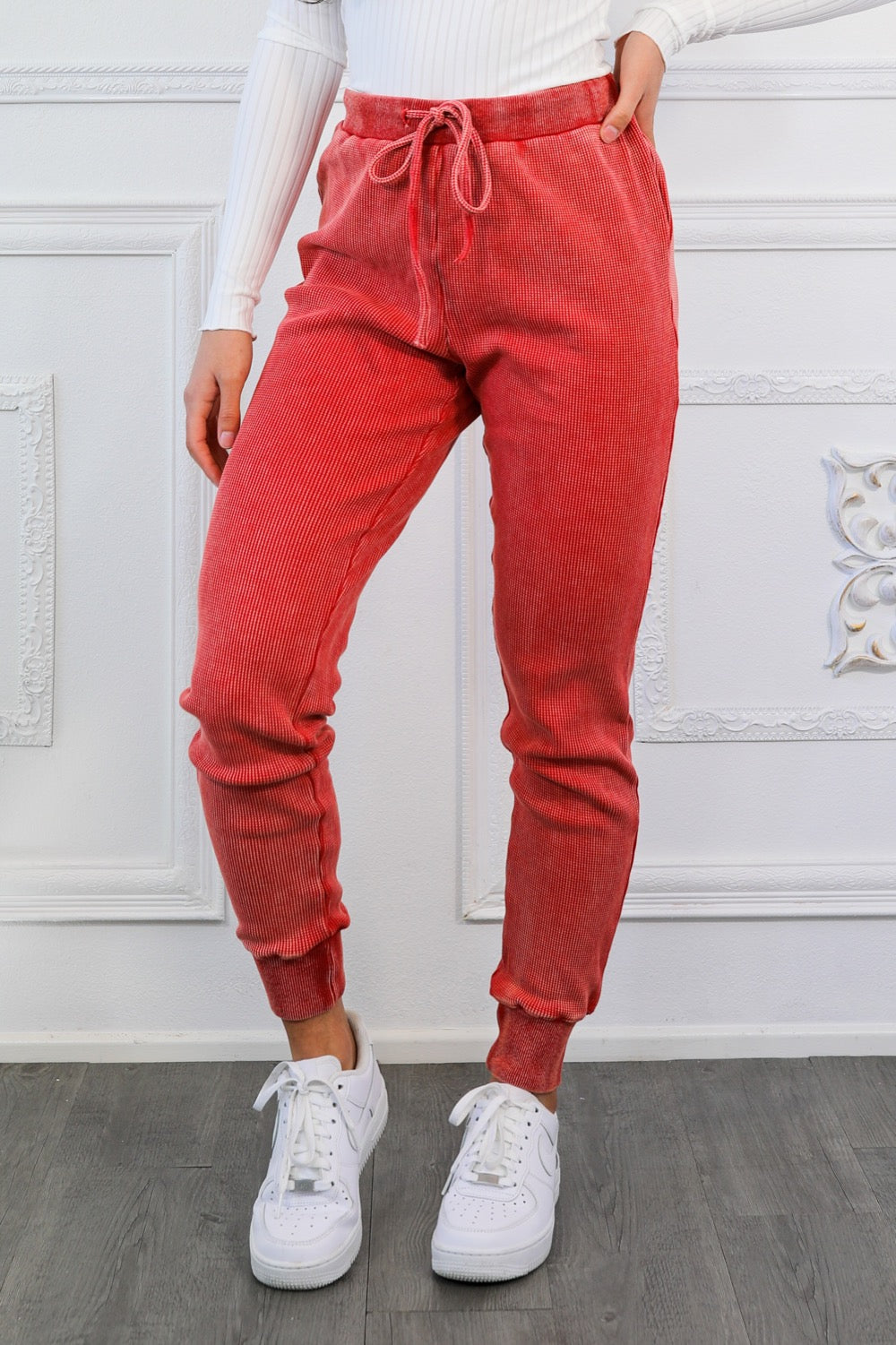 Washed Waist Tie Slim Jogger Pants