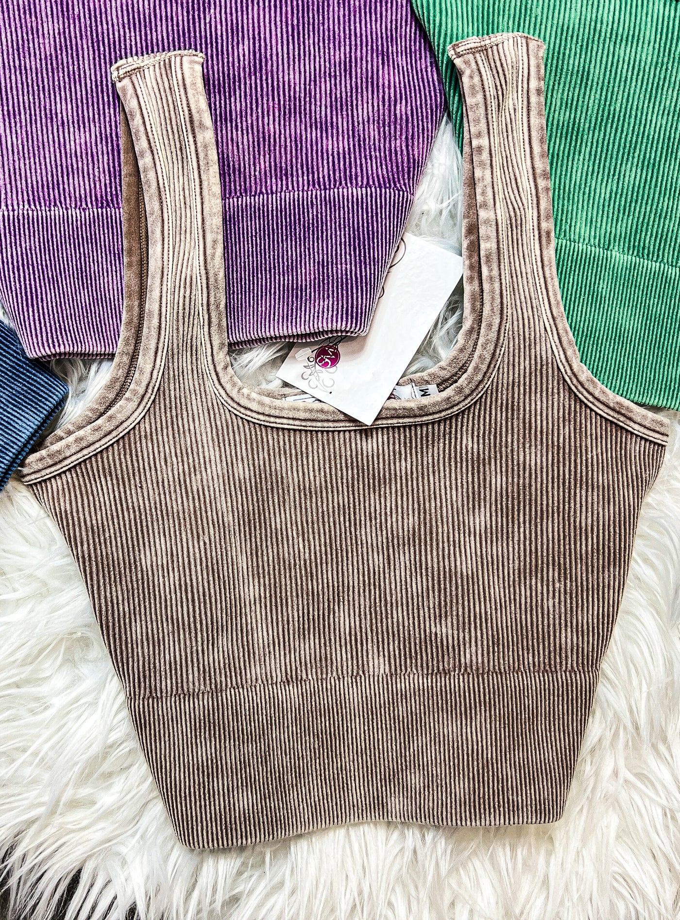 Thick Washed Ribbed Square Neck Cropped Tank Top