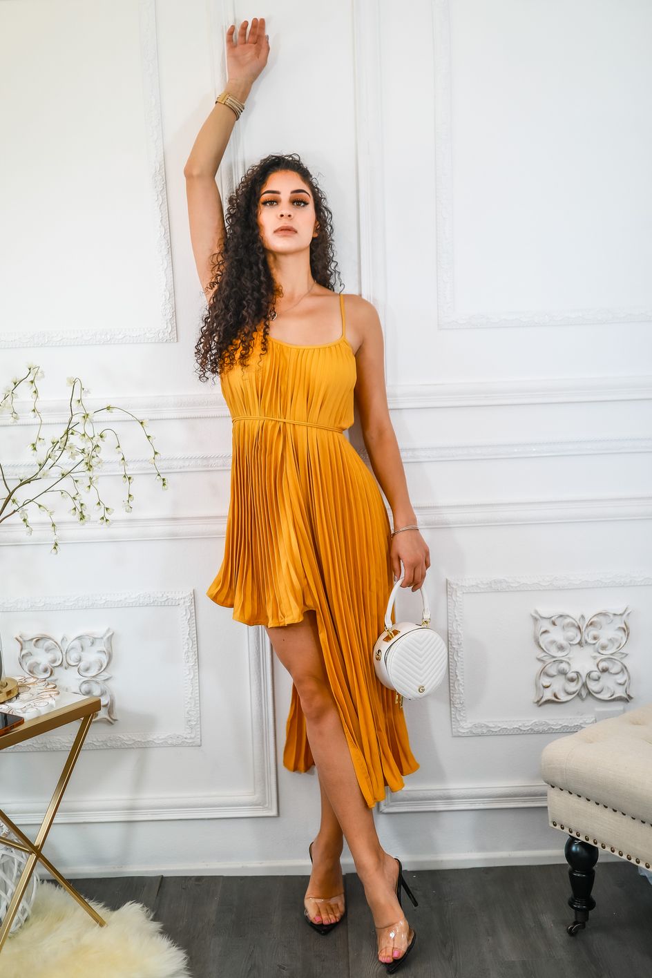 Pleated On Me Asymmetrical High Low Dress