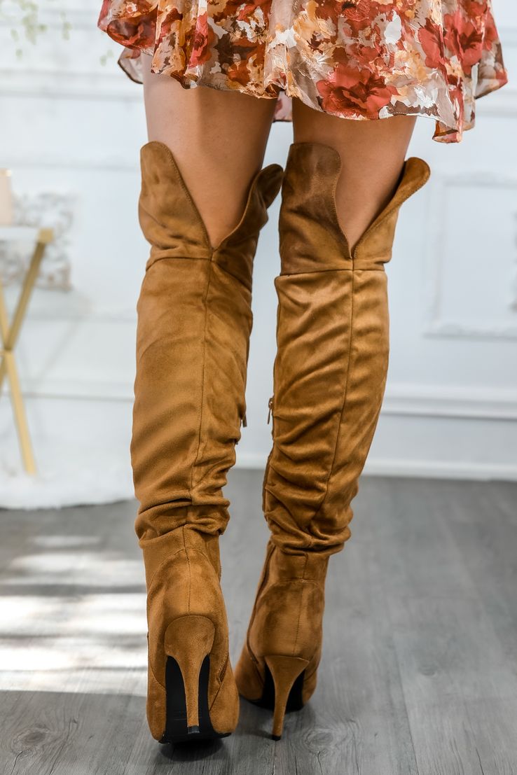 Unmatchable Pointy Slouchy Knee and Thigh High Boots Tan