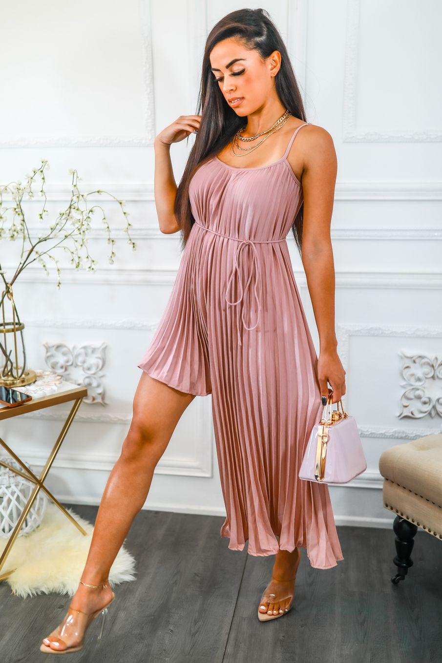 Pleated On Me Asymmetrical High Low Dress