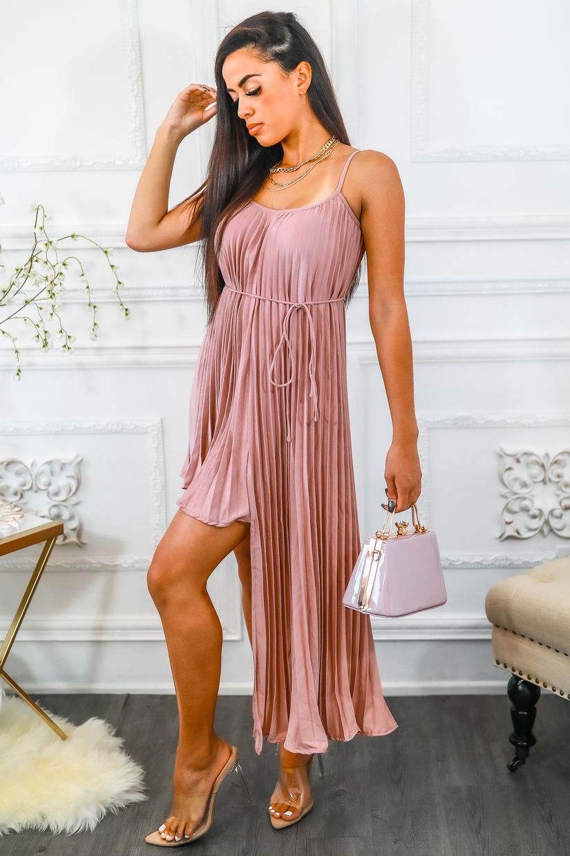 Pleated On Me Asymmetrical High Low Dress