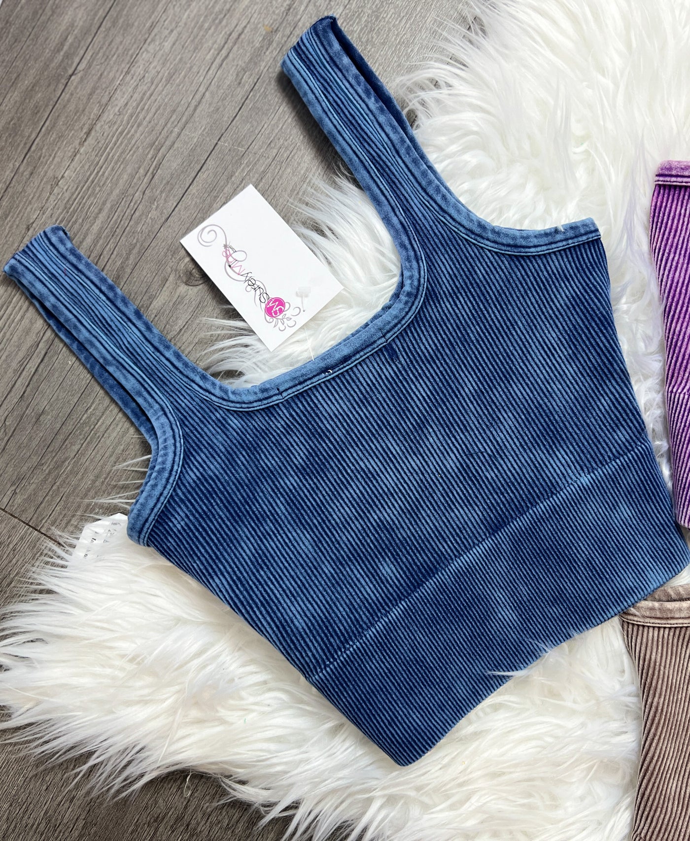 Thick Washed Ribbed Square Neck Cropped Tank Top