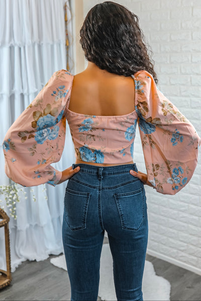 Flirty Me Puff Sleeves with Front Tie Lace Details floral print top