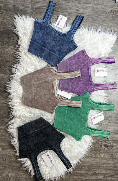 Thick Washed Ribbed Square Neck Cropped Tank Top