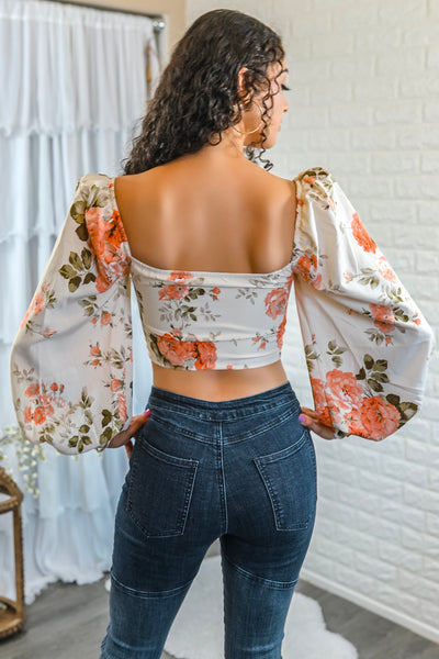 Flirty Me Puff Sleeves with Front Tie Lace Details floral print top
