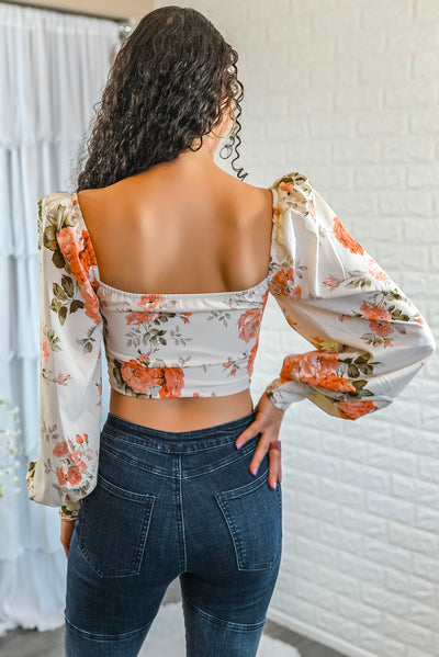 Flirty Me Puff Sleeves with Front Tie Lace Details floral print top