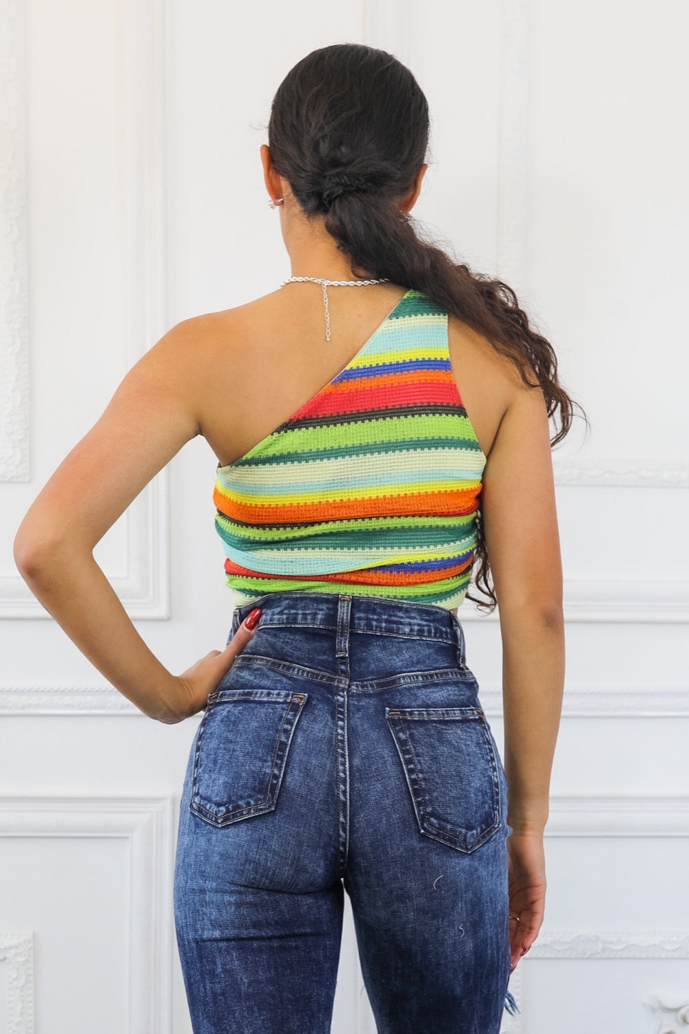 Ruching On You Multicolored Asymmetrical Cropped Top