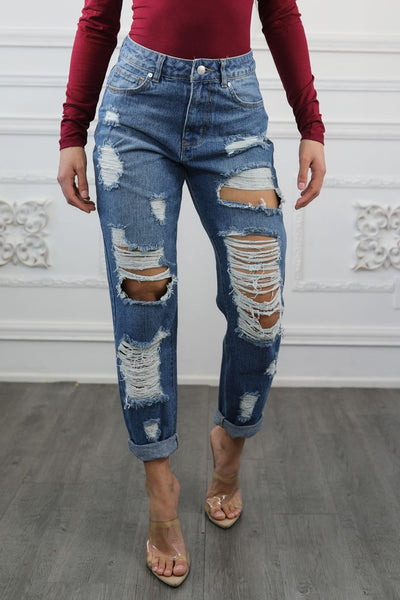 Destroyed and Ripped Maxed Out Boyfriend Jeans