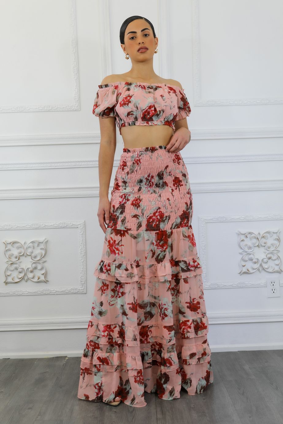 Floral Scrunch Skirt Set
