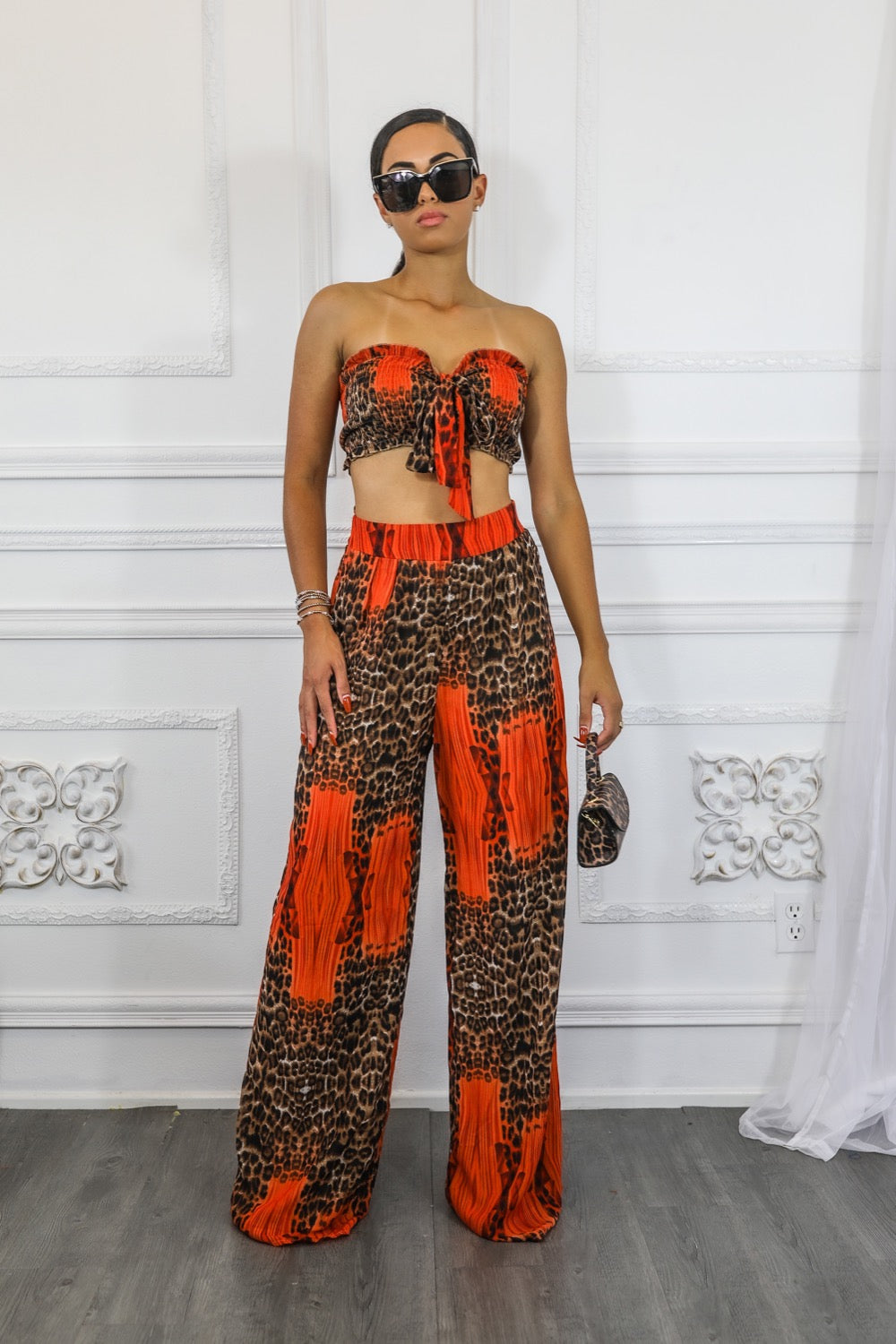 Leopard Color Block Pant Set