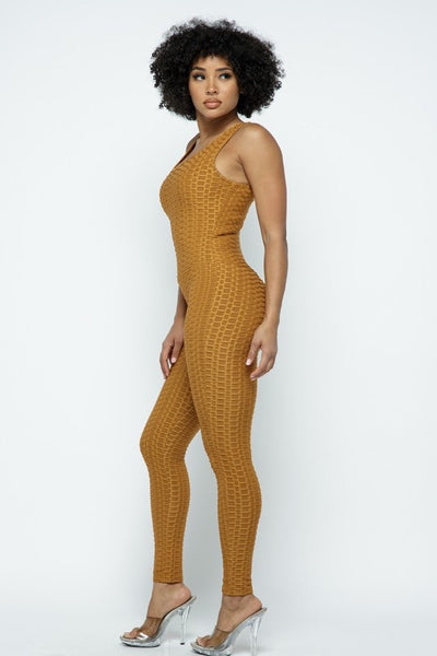 Scrunch Butt Lifting Anti Cellulite Honeycomb Textured Jumpsuit - SURELYMINE
