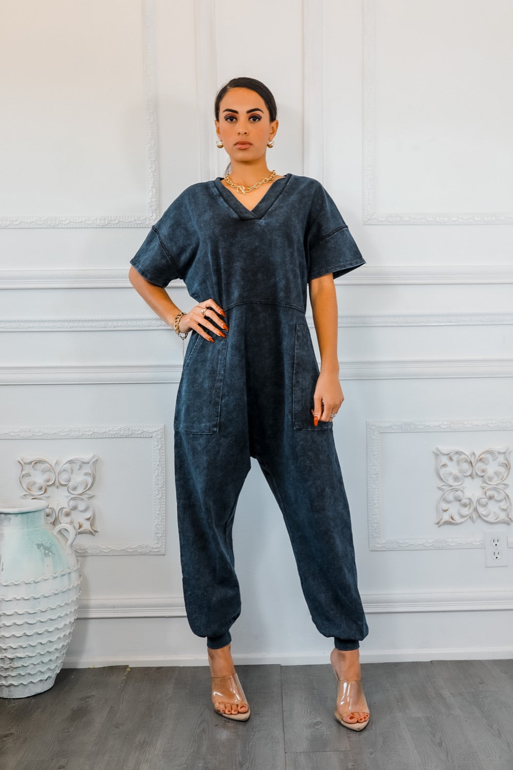 Bring It Back Mineral Wash French Terry Harem Jumpsuit