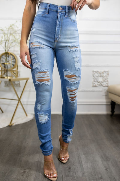 Super High Waisted Ripped Skinny Jeans