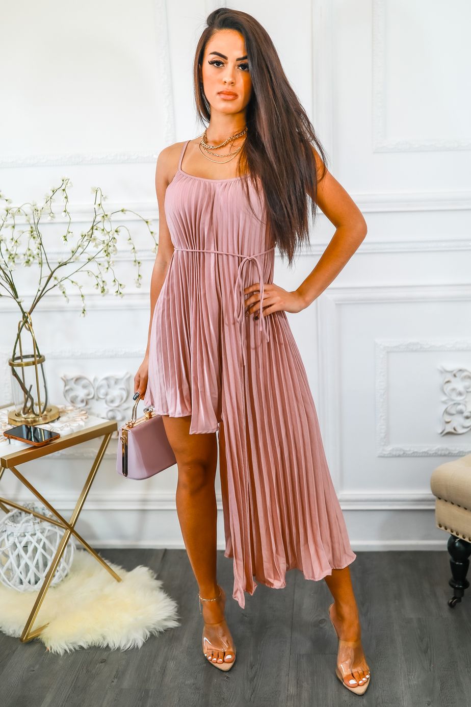 Pleated On Me Asymmetrical High Low Dress