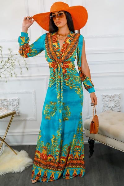 My Empire Long Slit Sleeves Plunged Neckline Maxi Dress