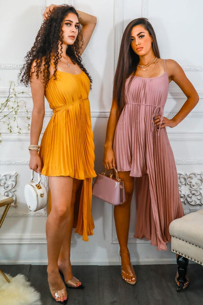 Pleated On Me Asymmetrical High Low Dress